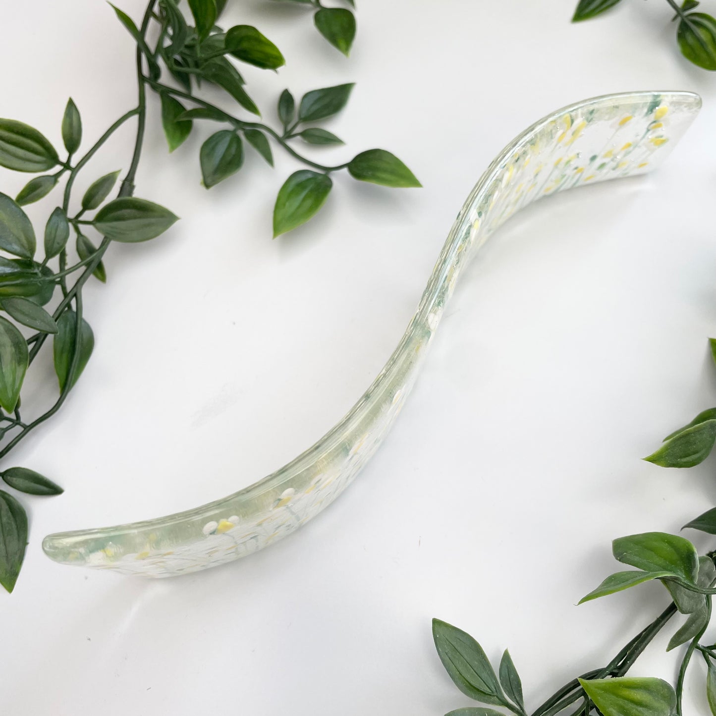 Fused glass hand painted White Daisy floral Curve