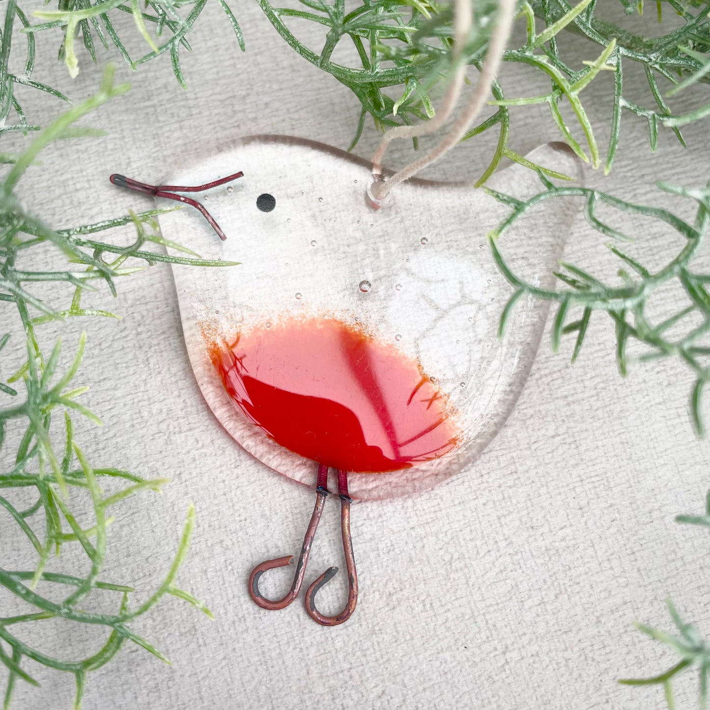 Fused glass Christmas tree decoration ~ Robin