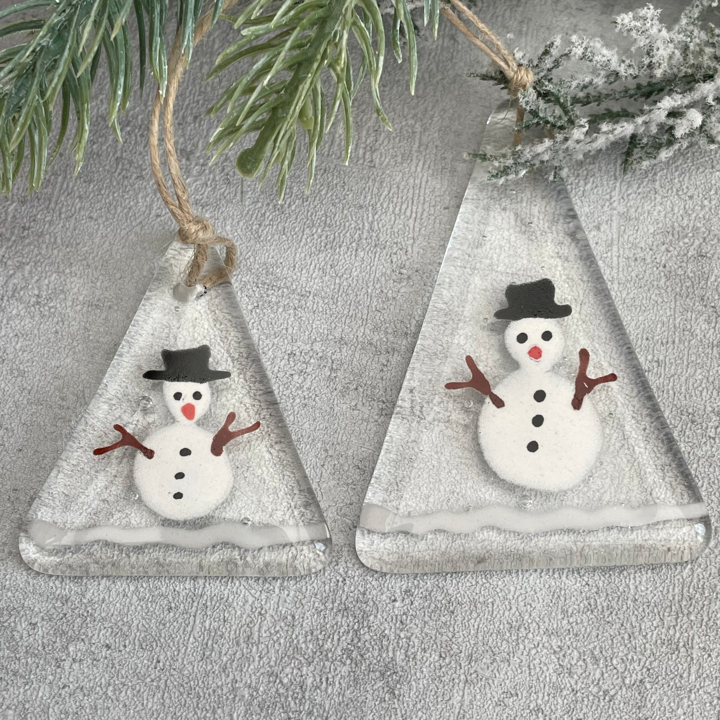Fused glass Christmas snowman tree decoration