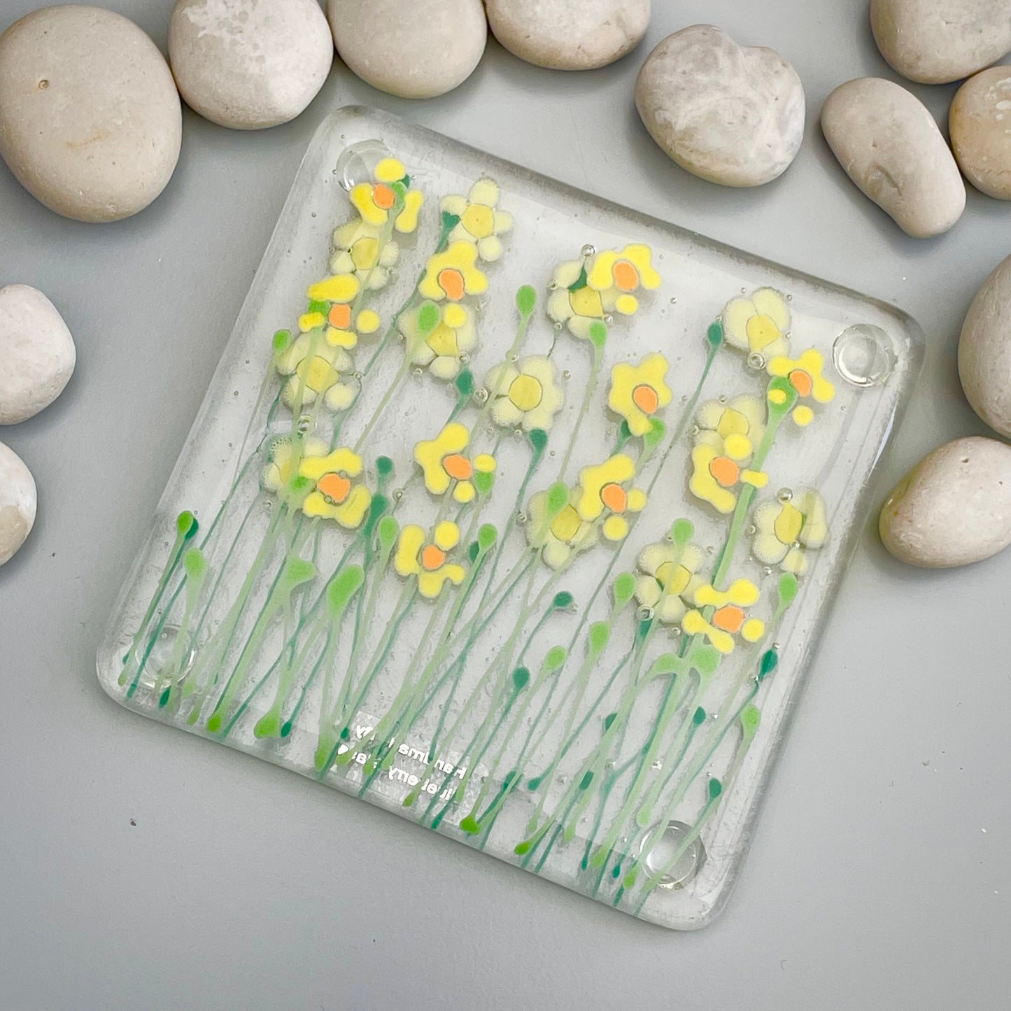 Fused Glass Coaster ~  Spring Daffodils