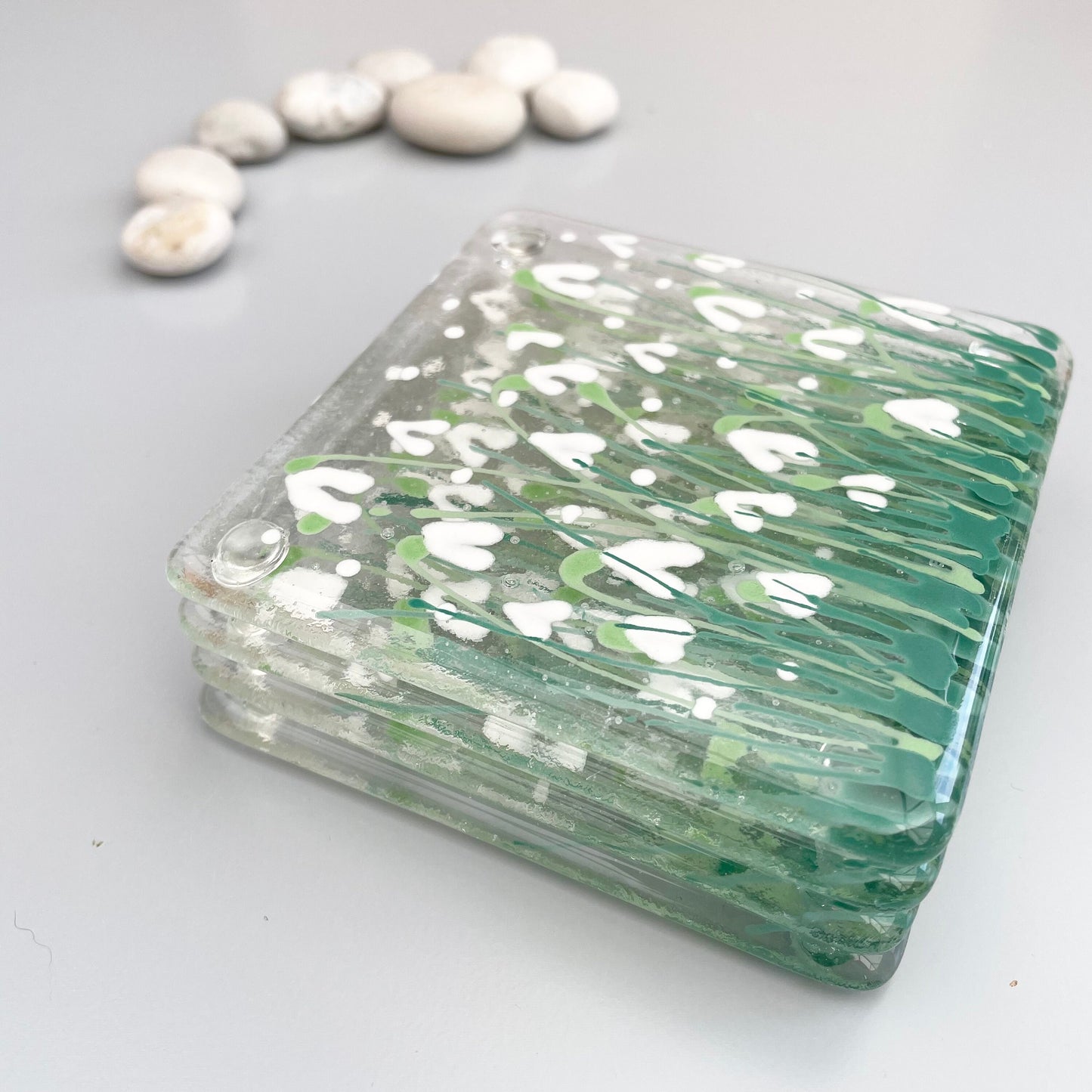 Fused Glass Coaster ~ Snowdrops