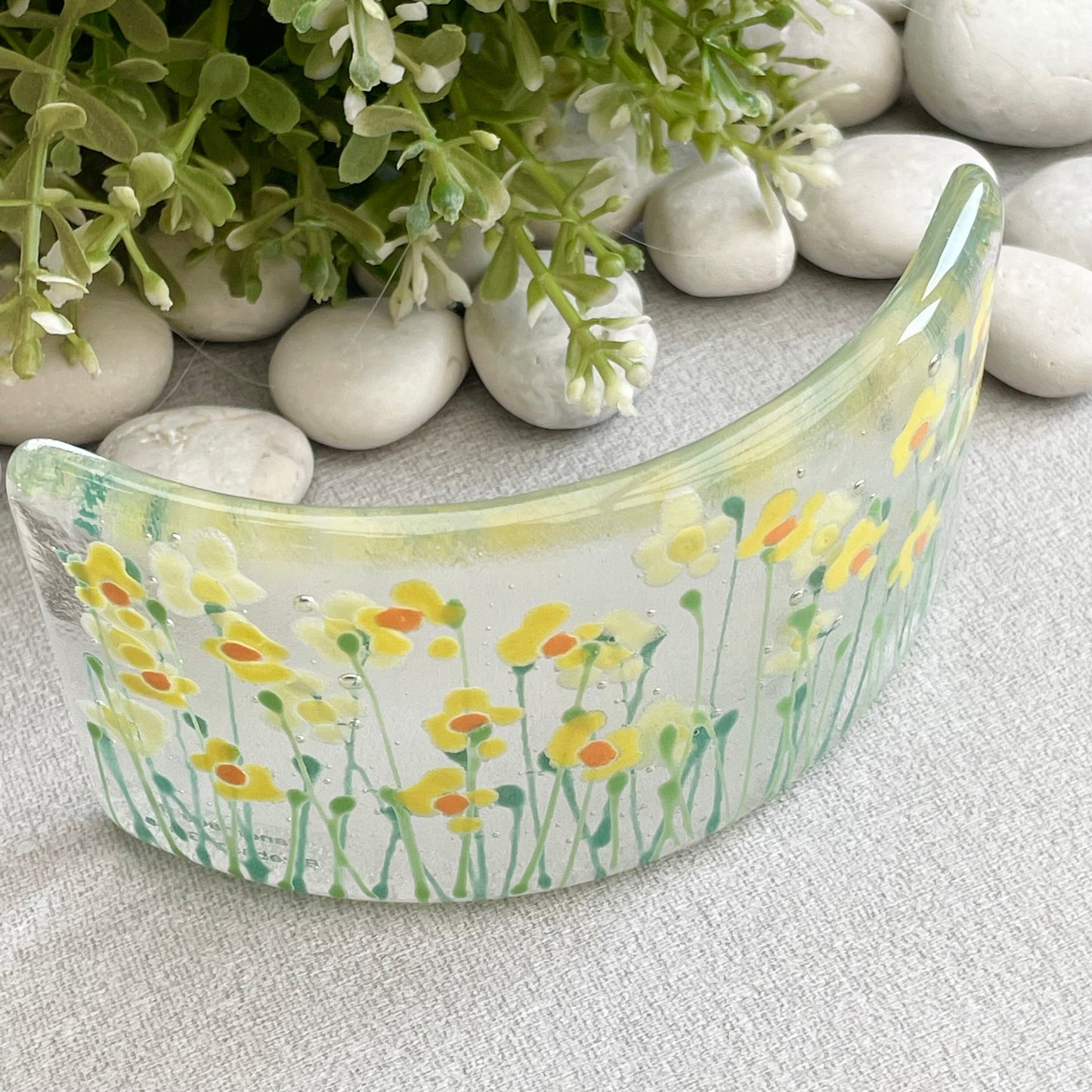 Fused glass hand painted Daffodils ~ mini curve