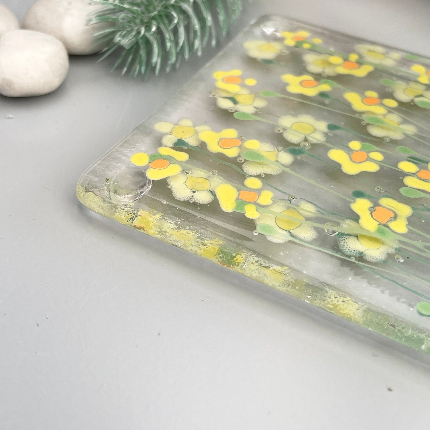 Fused Glass Coaster ~  Spring Daffodils