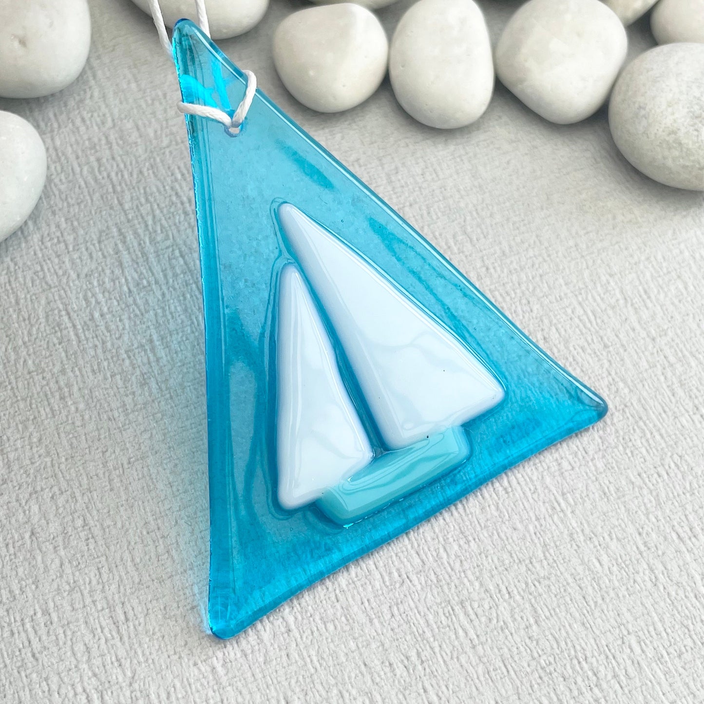 Fused glass sail boat yacht suncatcher ~ Turquoise Azure