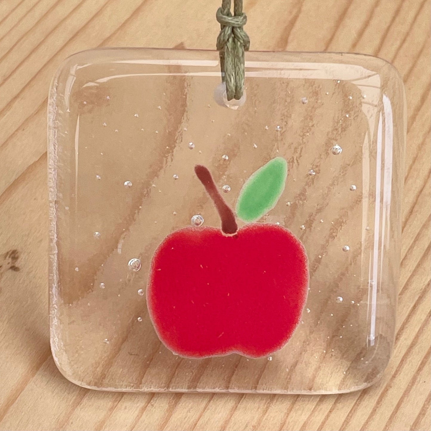 Red Apple fused glass hanger ~ teacher gift