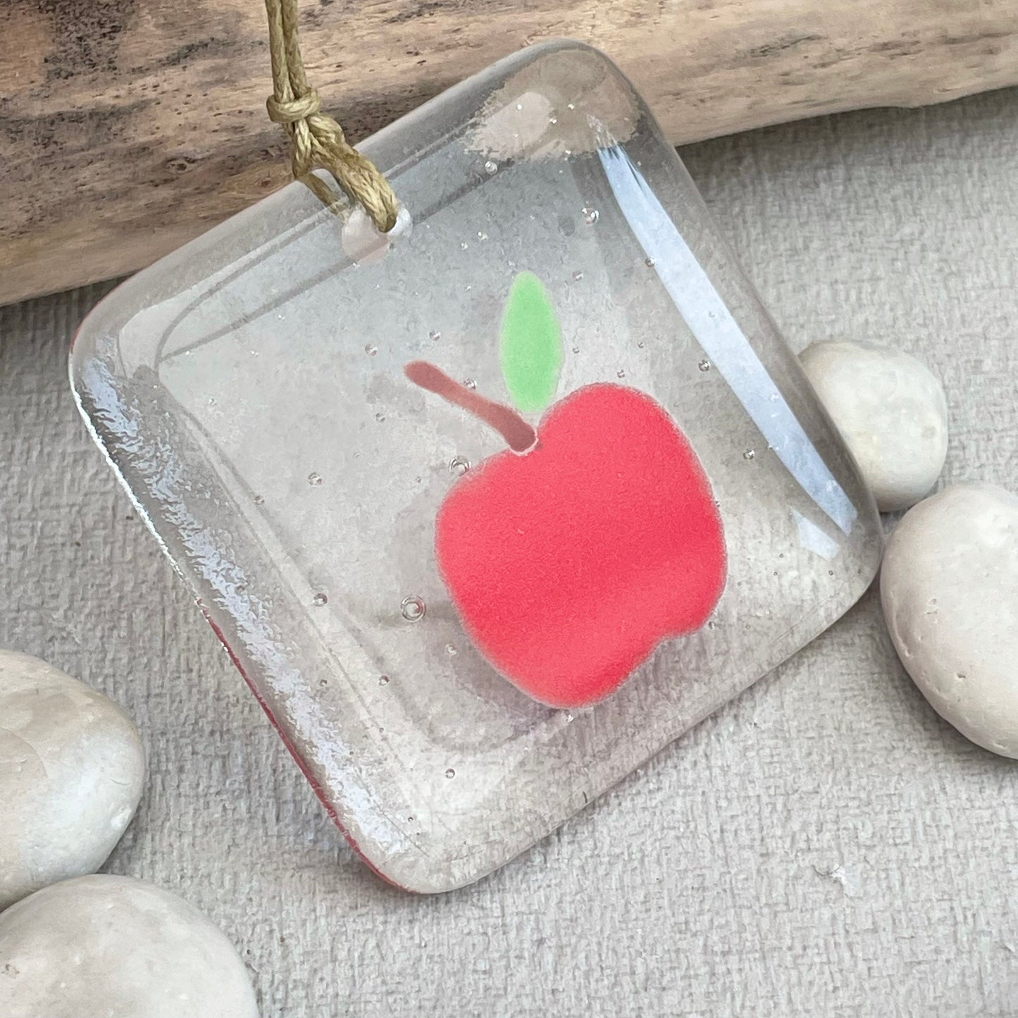 Red Apple fused glass hanger ~ teacher gift