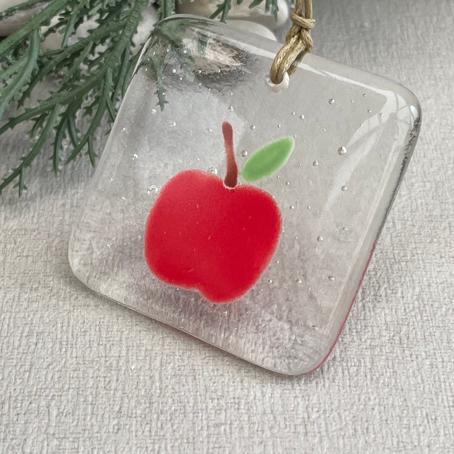 Red Apple fused glass hanger ~ teacher gift