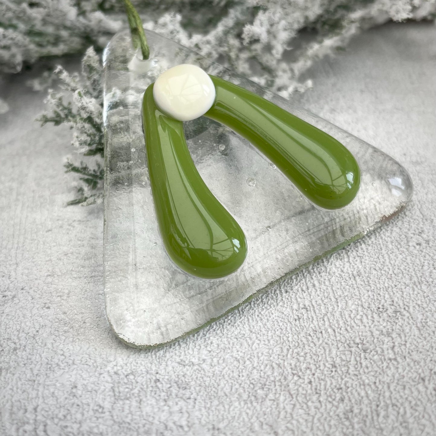 Fused glass Christmas tree decoration ~ - Mistletoe triangle
