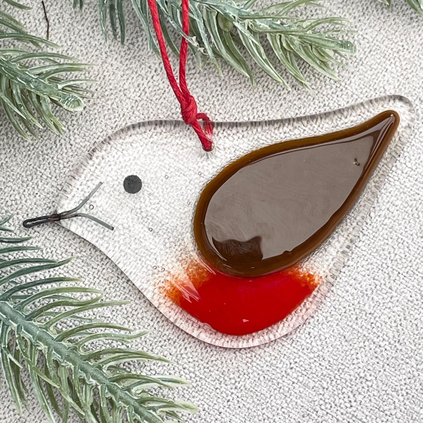 Fused Glass Robin Christmas tree decoration ~ opaque