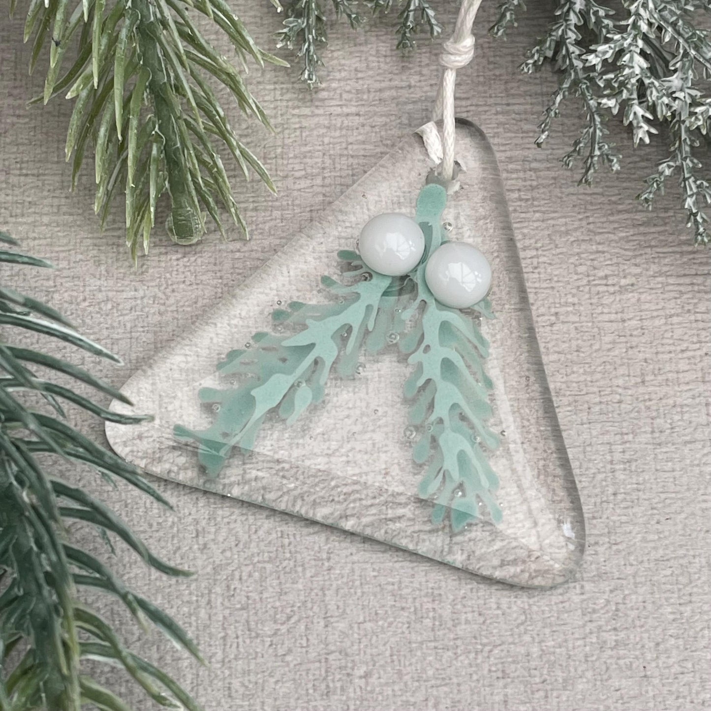 Fused Glass Christmas Tree decoration ~ Snowberry