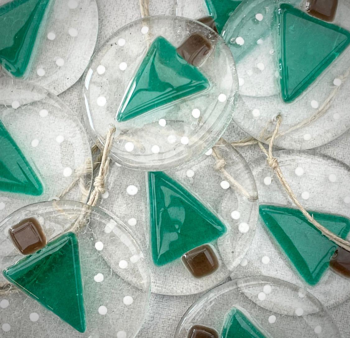 Fused glass Christmas Tree decoration ~ Nordic Pine Tree Bauble ~ made with reclaimed glass