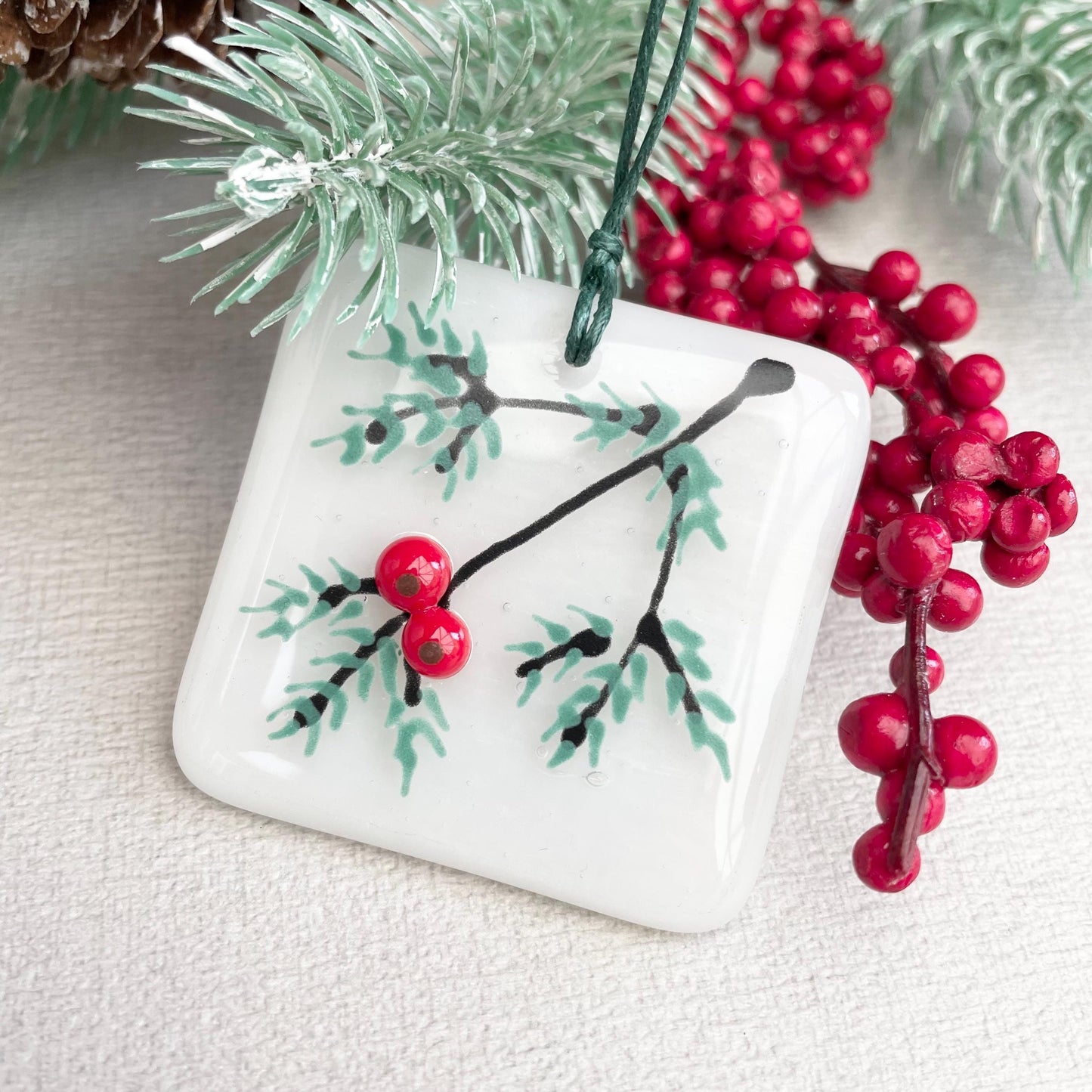 Winter Berries - fused glass Christmas Tree Decoration