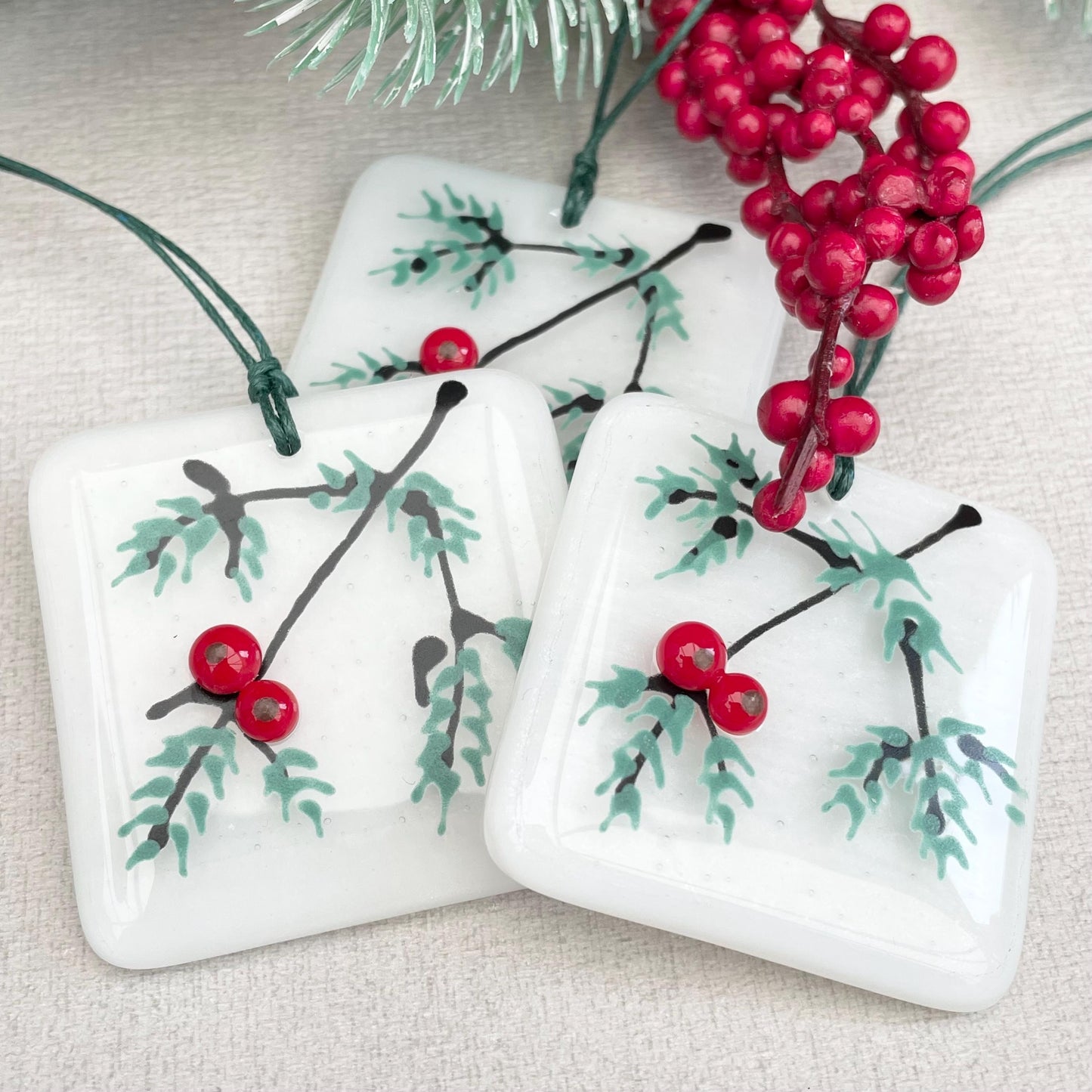 Winter Berries - fused glass Christmas Tree Decoration