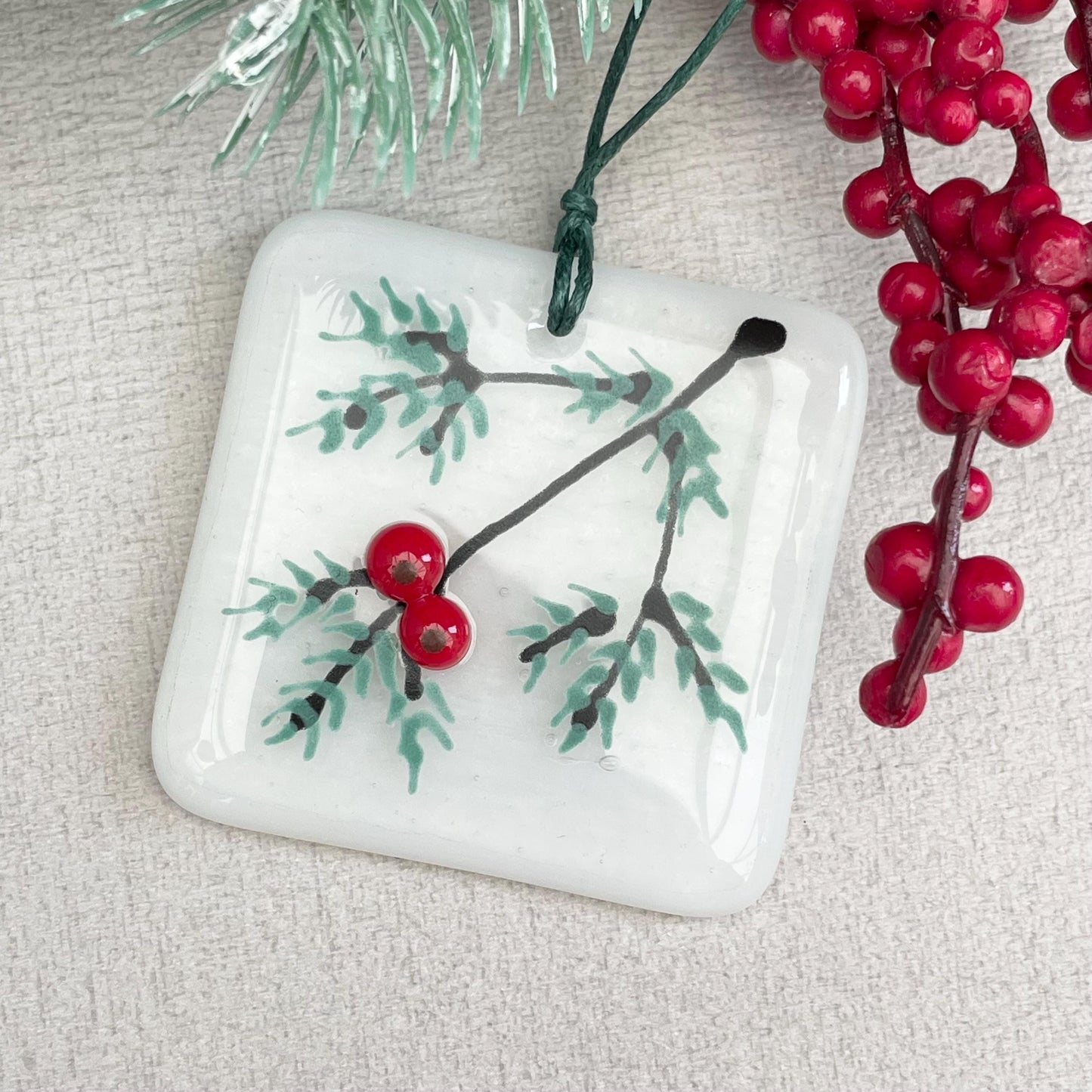 Winter Berries - fused glass Christmas Tree Decoration
