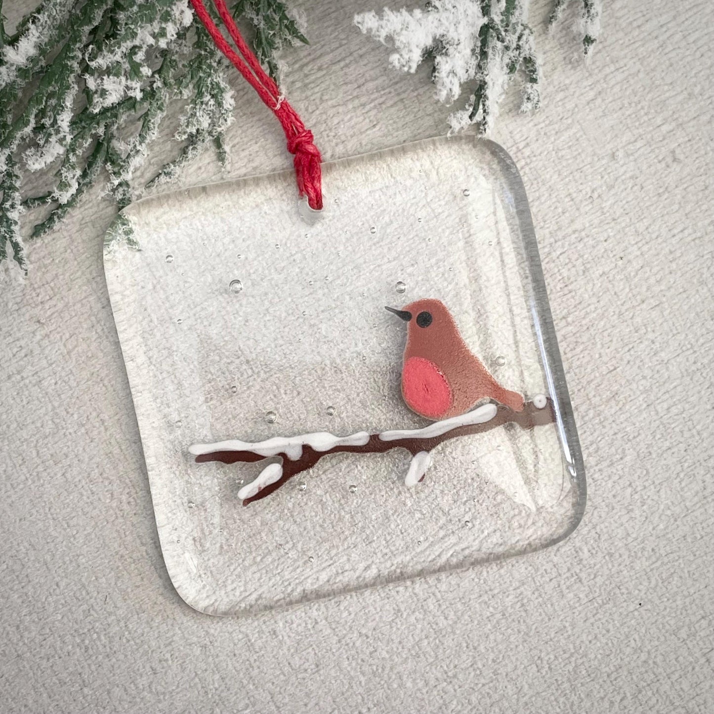Robin on a snowy branch
