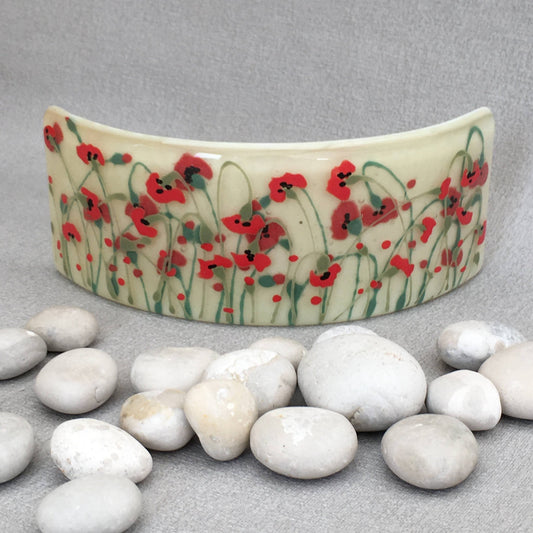 Fused glass hand painted poppy field curve