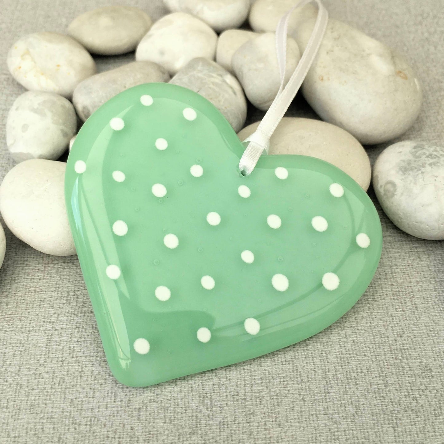 Fused Glass Spotty Heart ~ Mint
