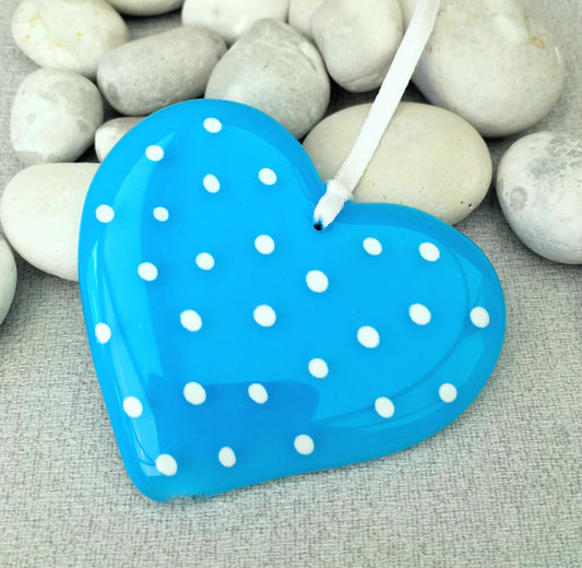 Fused Glass Spotty Heart ~ Turquoise
