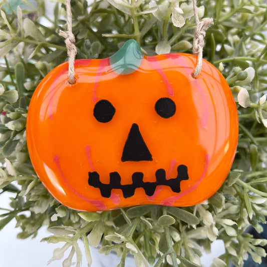 Fused glass Halloween tree decoration ~ Pumpkin