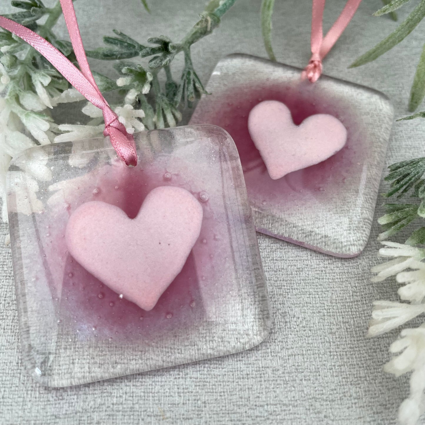Fused glass Pink heart hanger ~ Valentines Day ~ love token