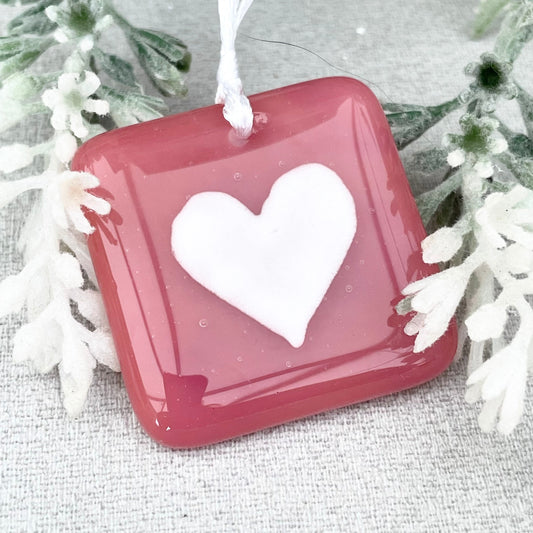 Fused glass Love token ~ Coral Pink Heart