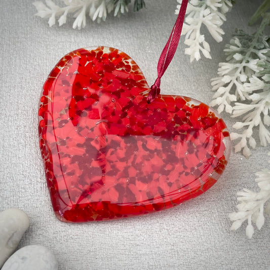 Fused glass red speckled heart ~ perfect valentines gift!