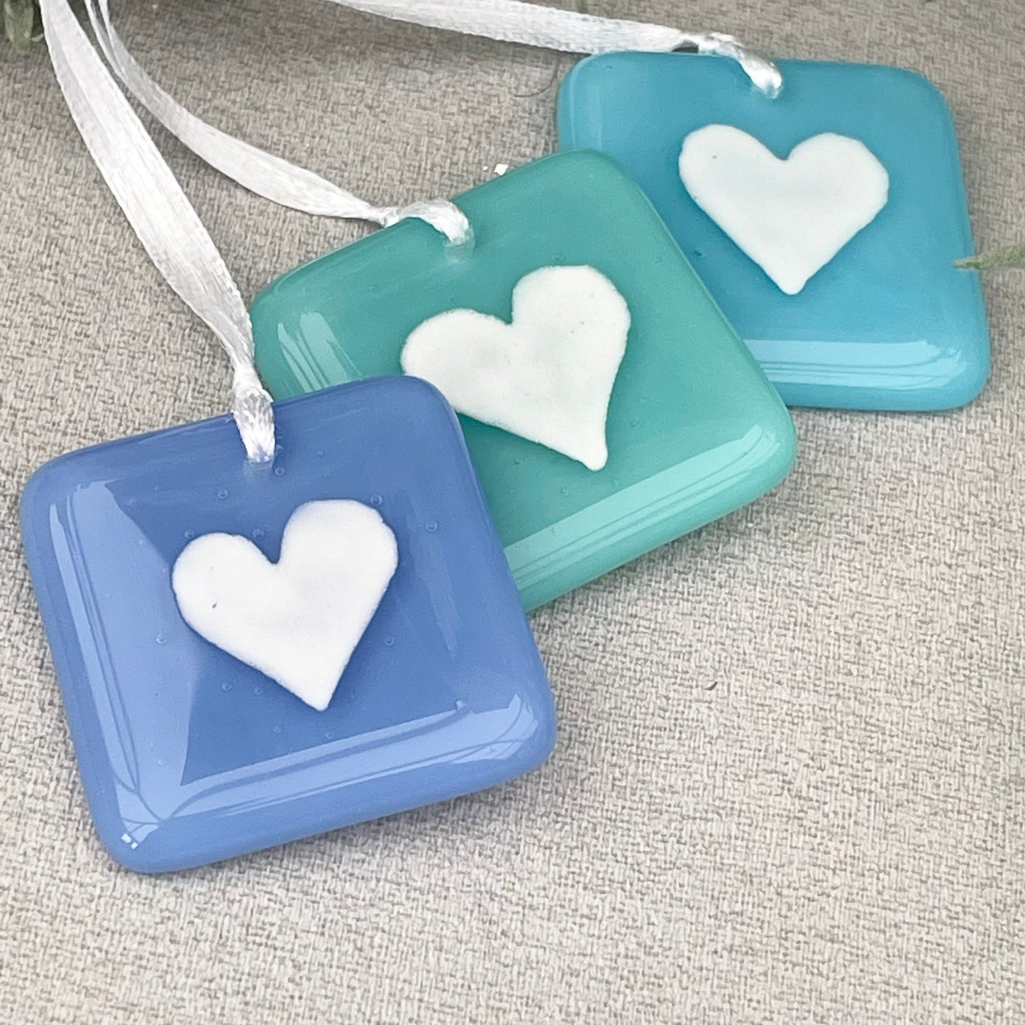 Fused glass Love token ~ Aqua Heart