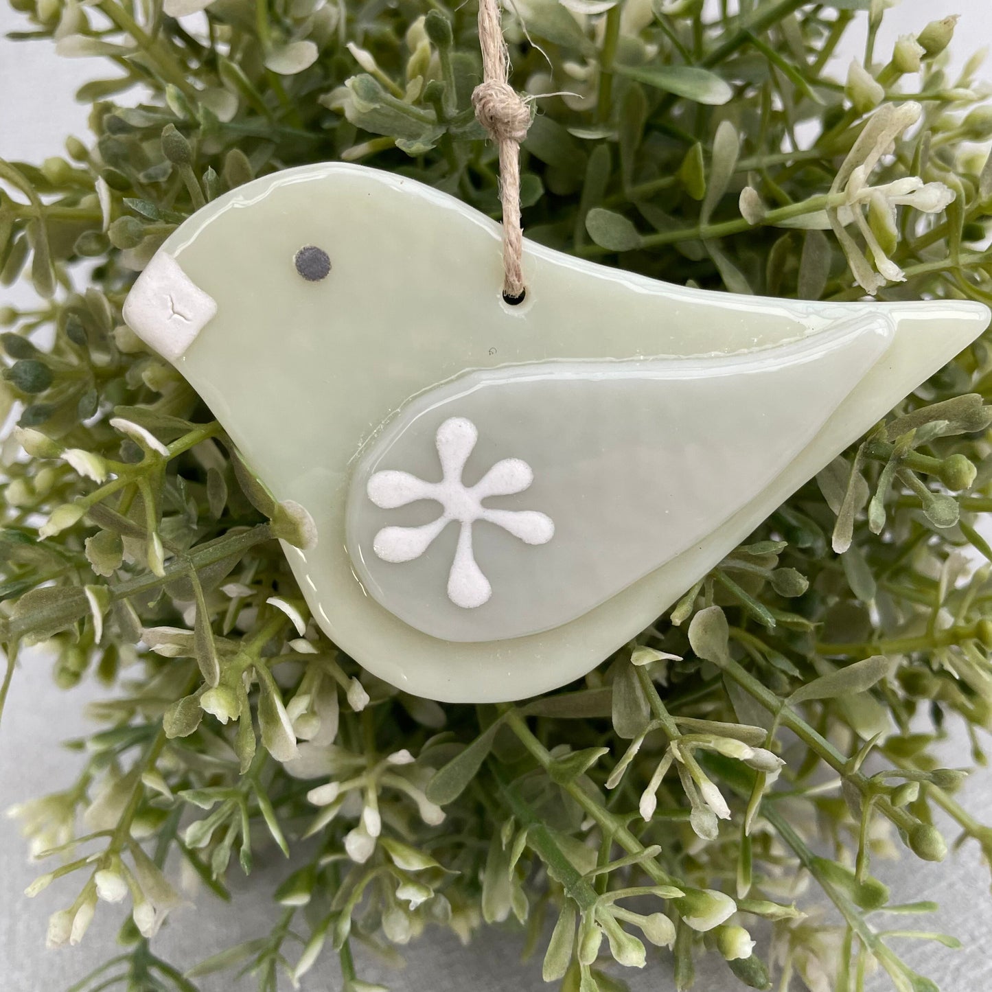 Fused glass hand painted folksy bird ~ cream