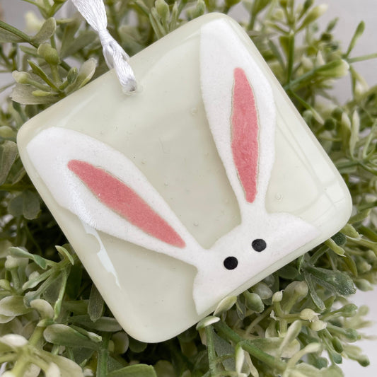 Fused glass Easter Bunny tree decoration ~ ivory cream
