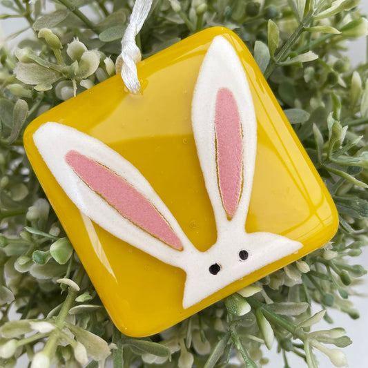 Fused glass Easter Bunny tree decoration ~ canary yellow