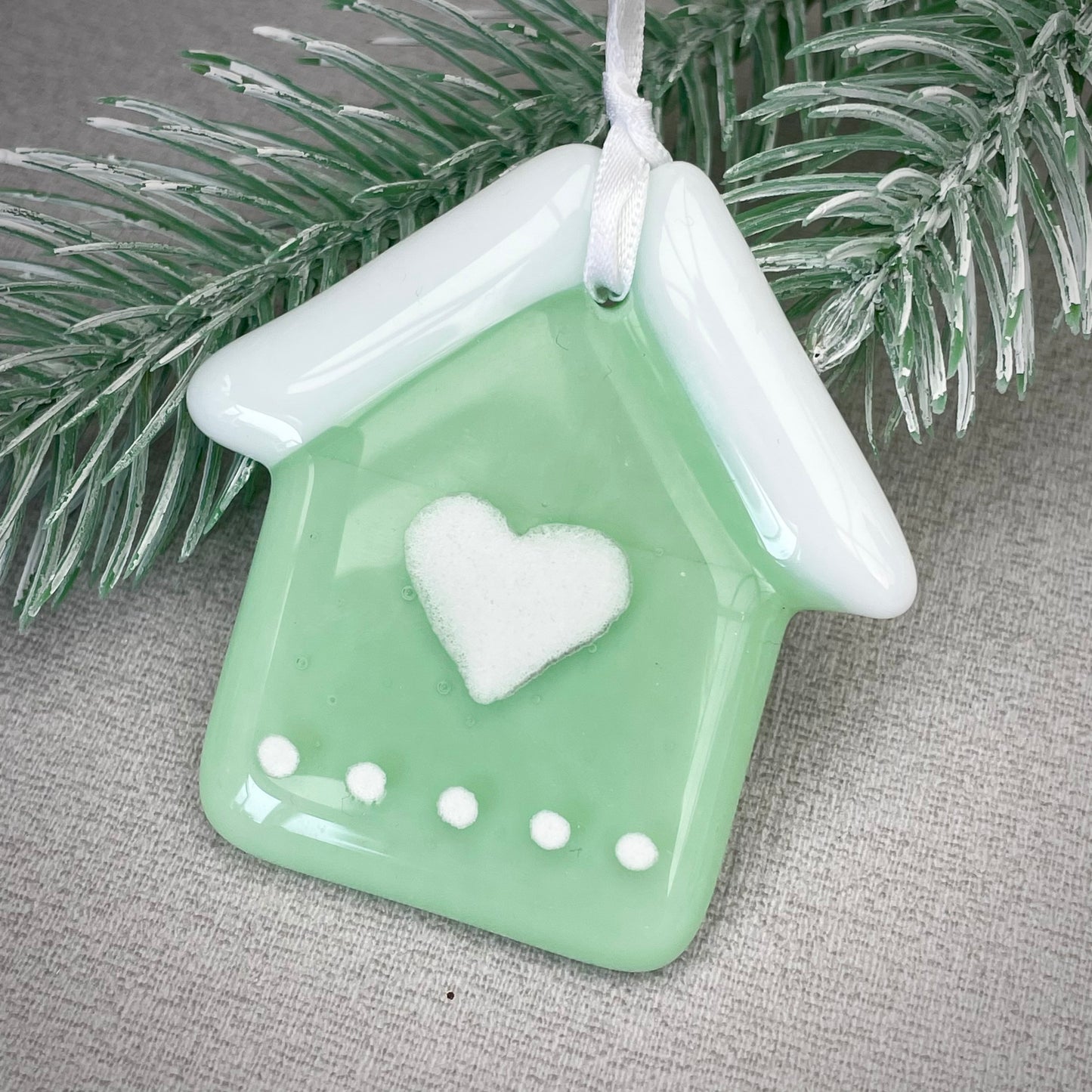 Fused glass house hanger ~ mint ~ new home gift