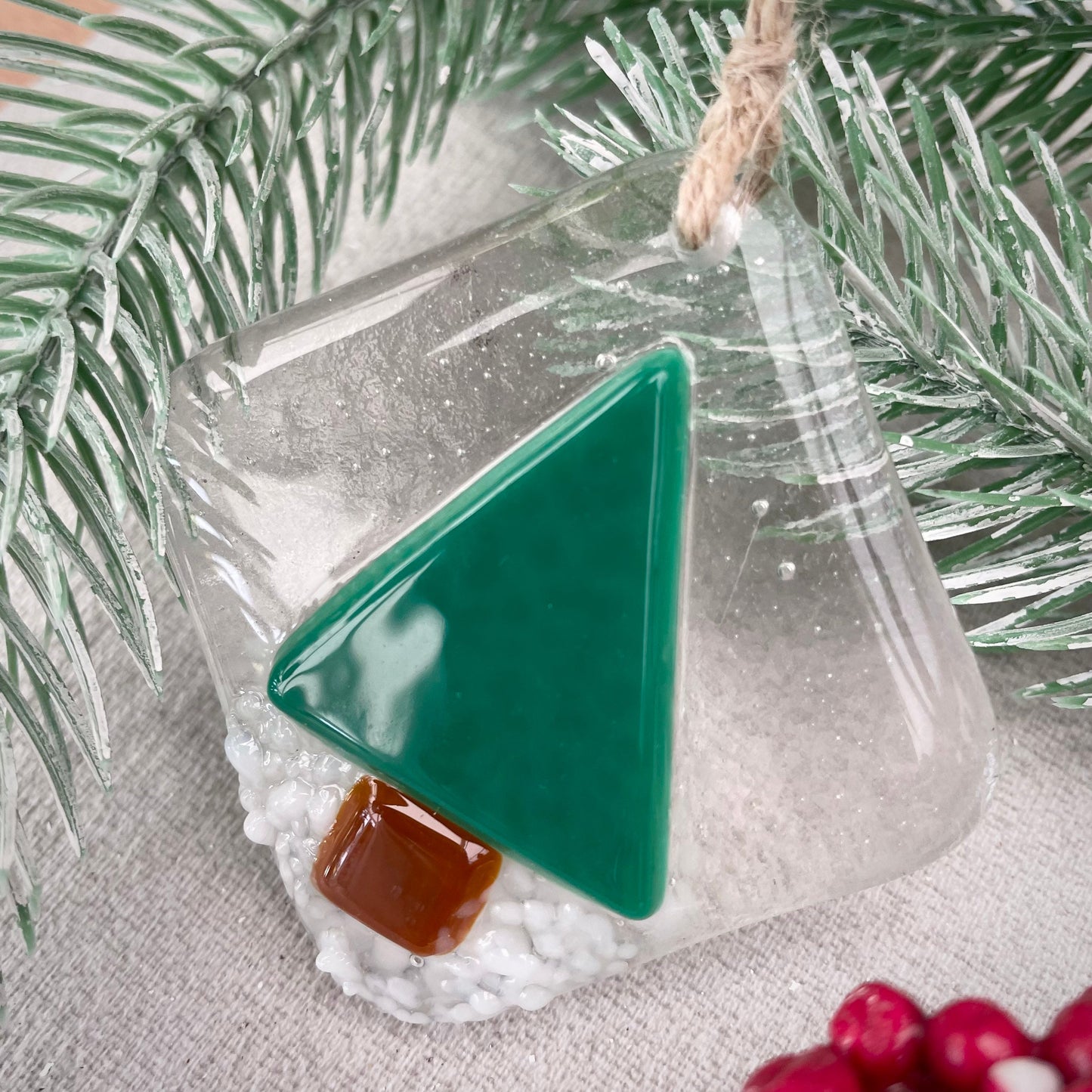 Fused glass Christmas tree decoration ~ Green Scandi Fir Tree ~ Reclaimed glass