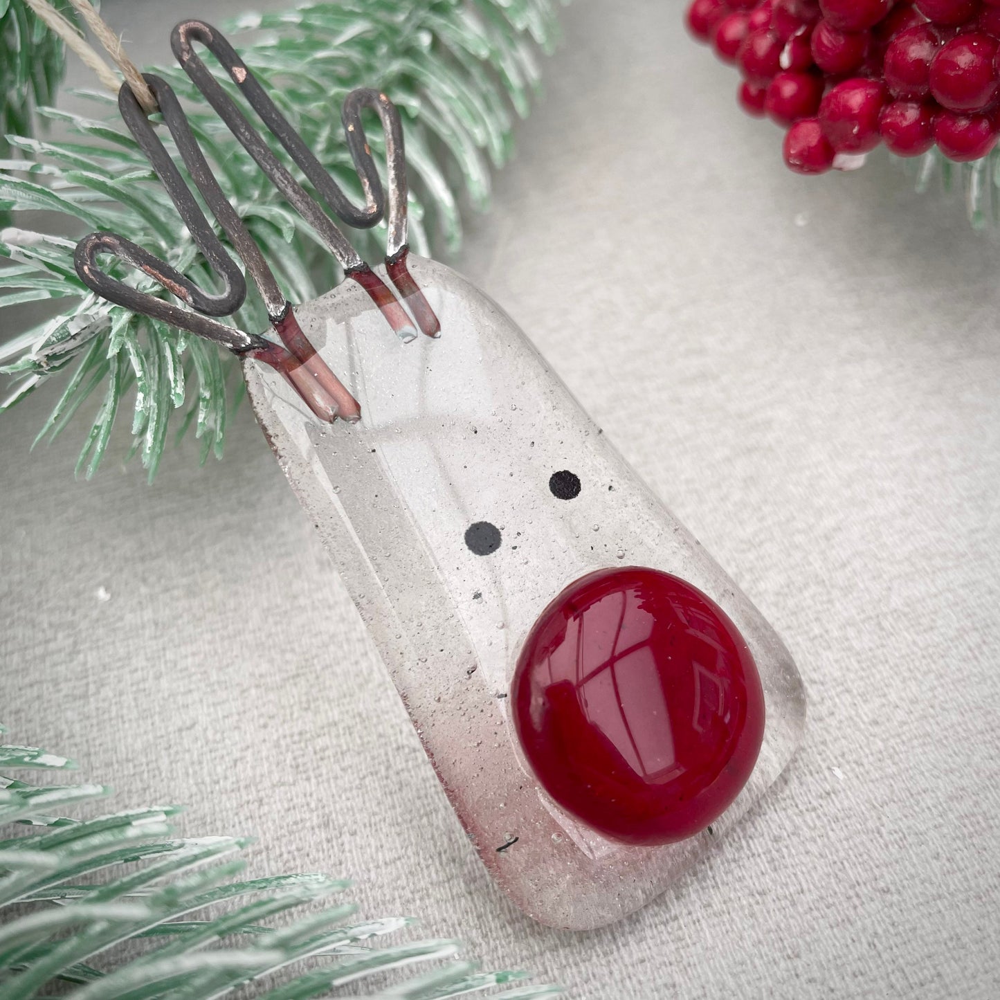 Fused glass Christmas tree decoration ~ Rudolph ~ reclaimed glass