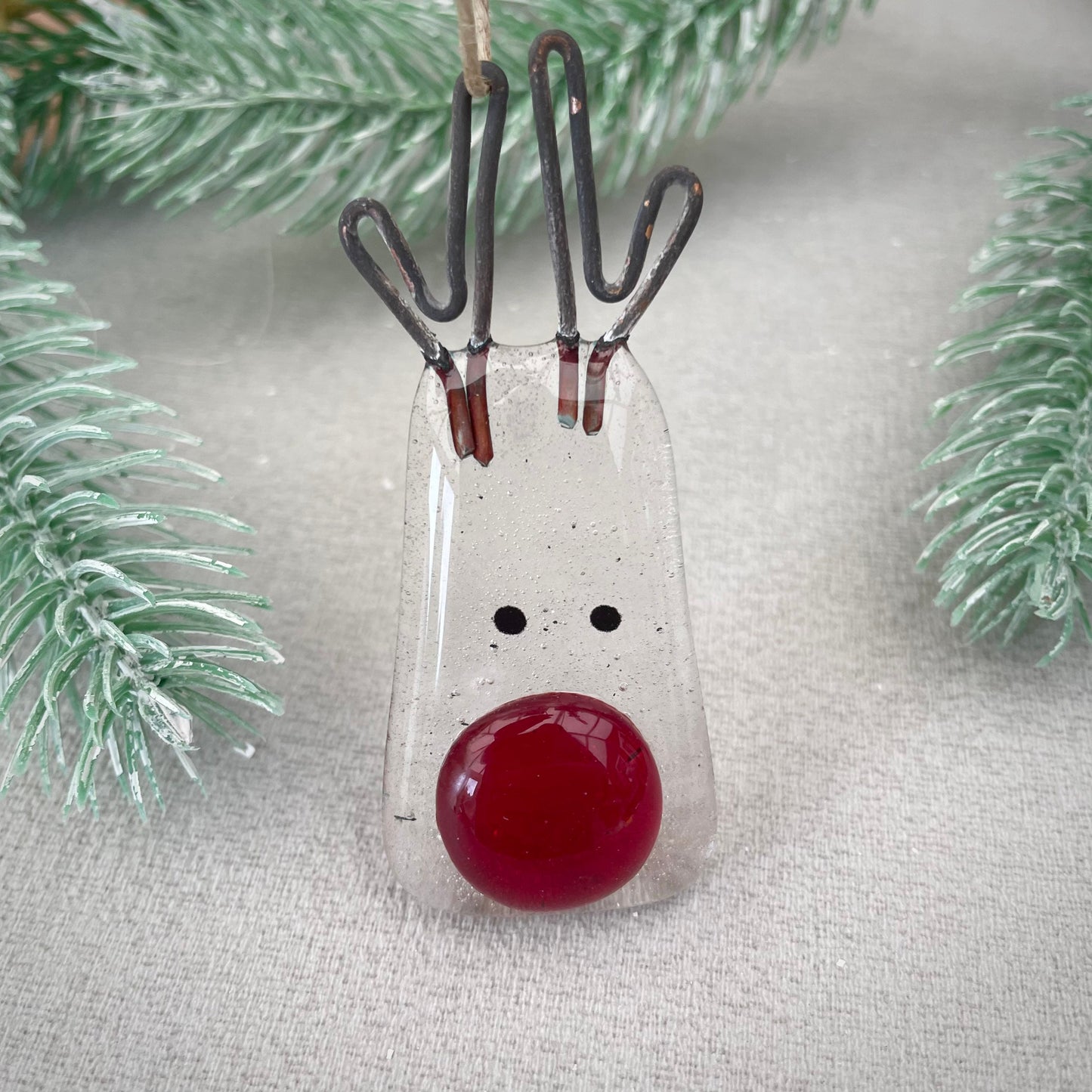 Fused glass Christmas tree decoration ~ Rudolph ~ reclaimed glass