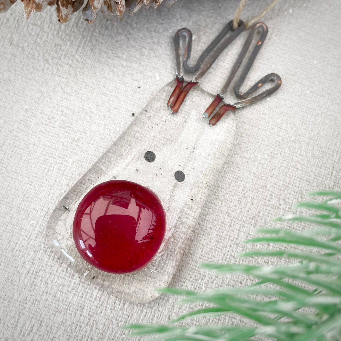 Fused glass Christmas tree decoration ~ Rudolph ~ reclaimed glass