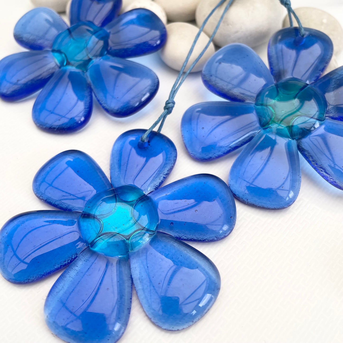 Jelly Flower fused glass suncatcher hanging - Turquoise lime