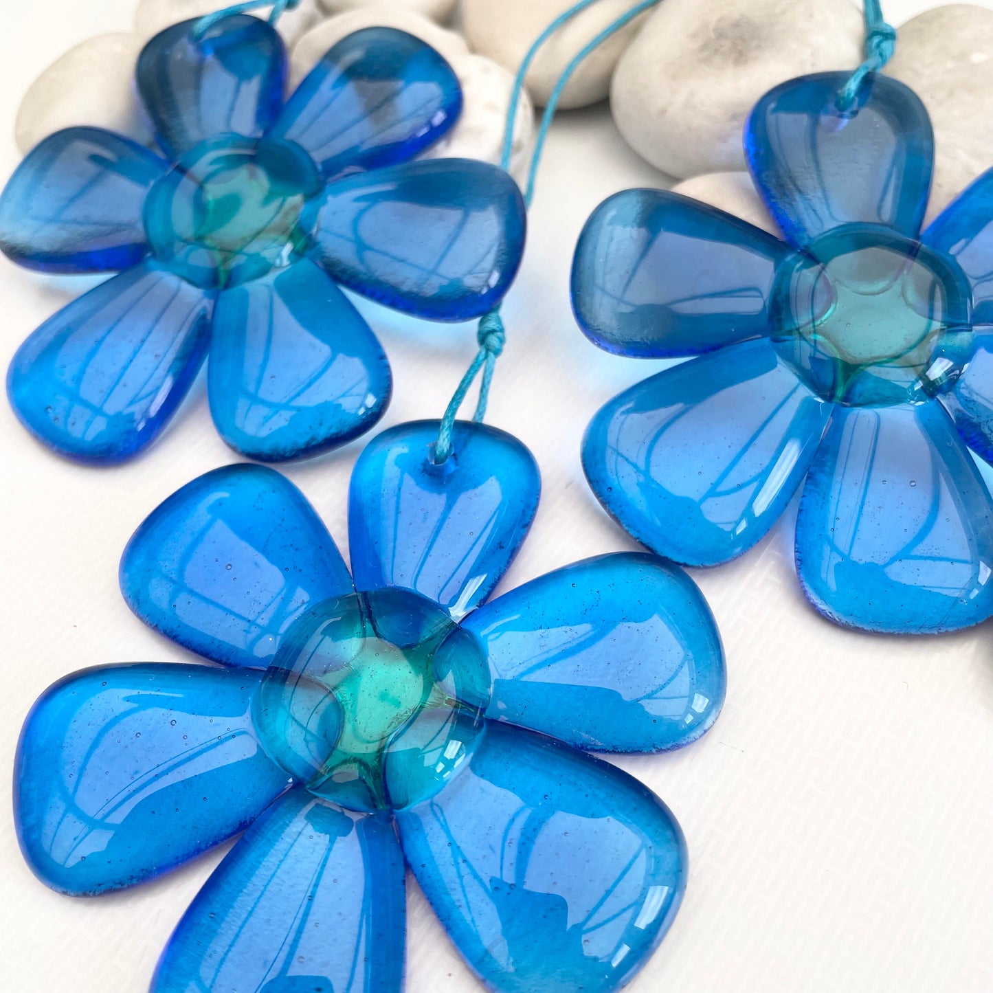 Jelly Flower fused glass suncatcher hanging - Sky Blue Turquoise