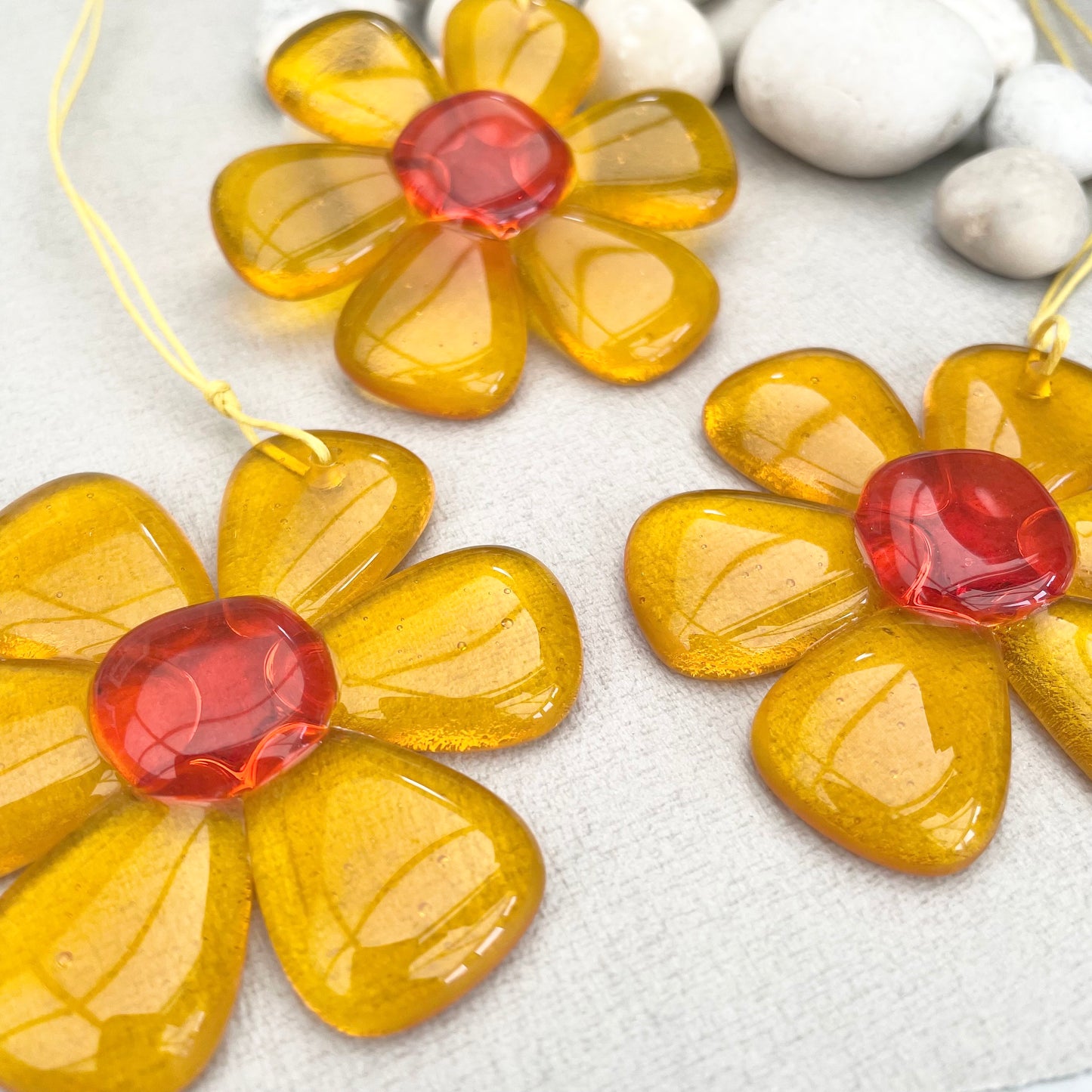 Jelly Flower fused glass suncatcher hanging - Tangerine Orange