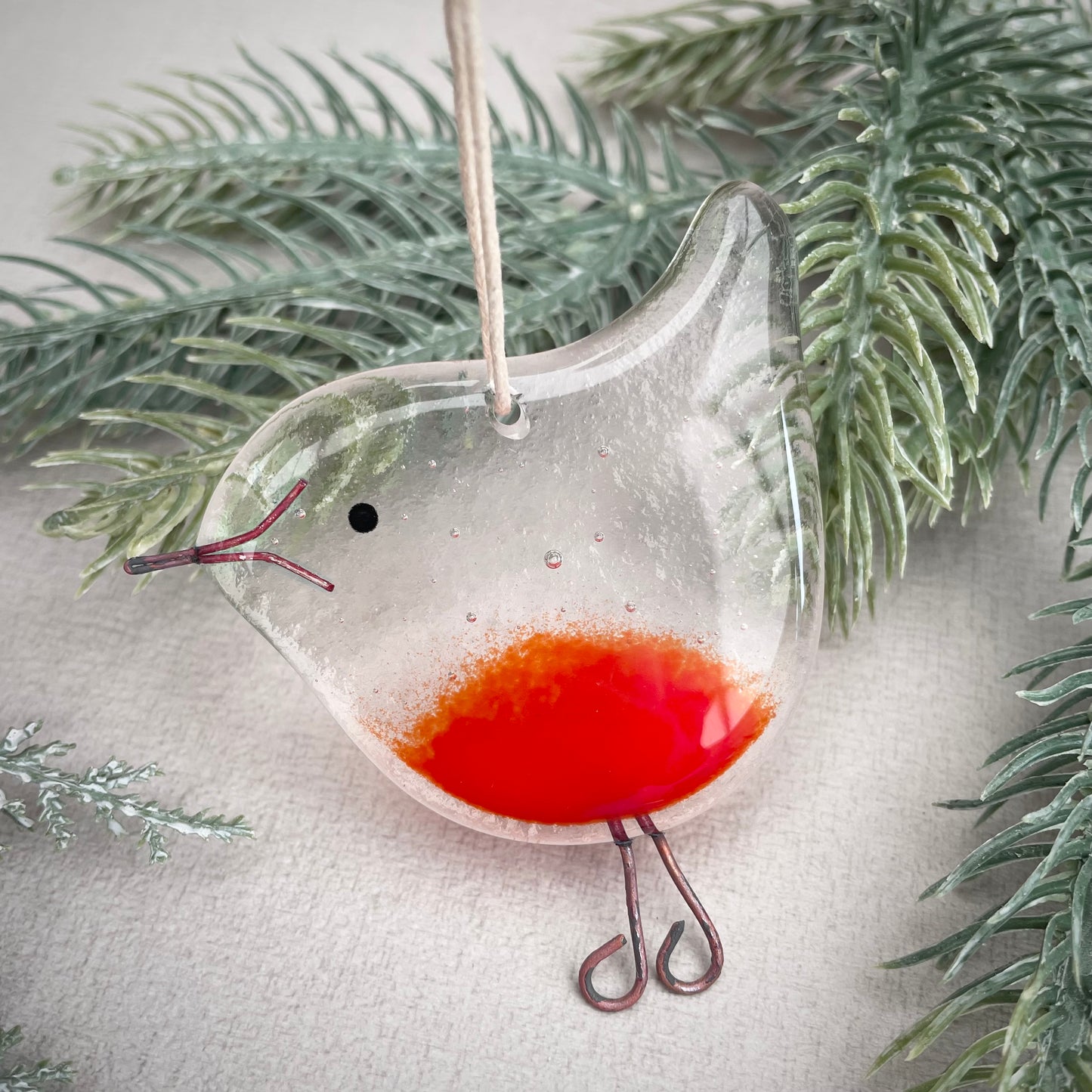 Fused glass Christmas tree decoration ~ Robin