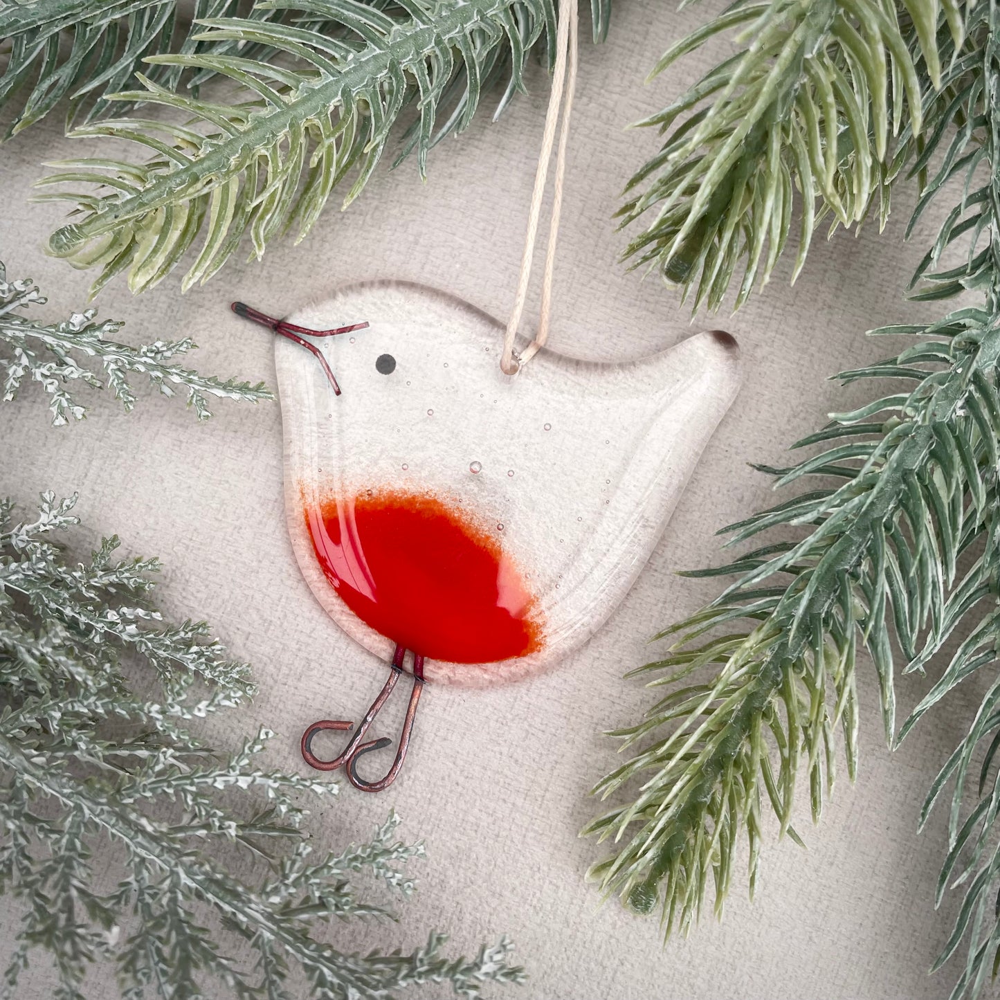 Fused glass Christmas tree decoration ~ Robin