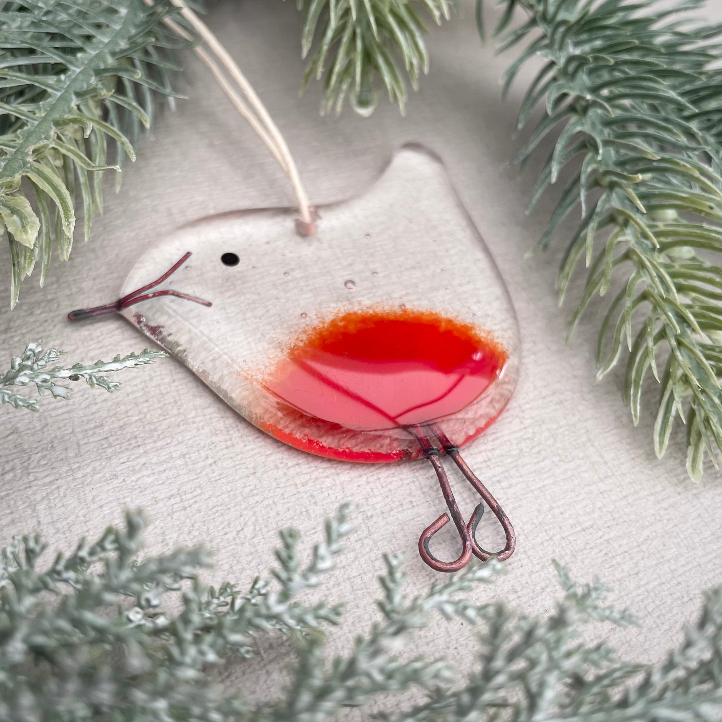 Fused glass Christmas tree decoration ~ Robin