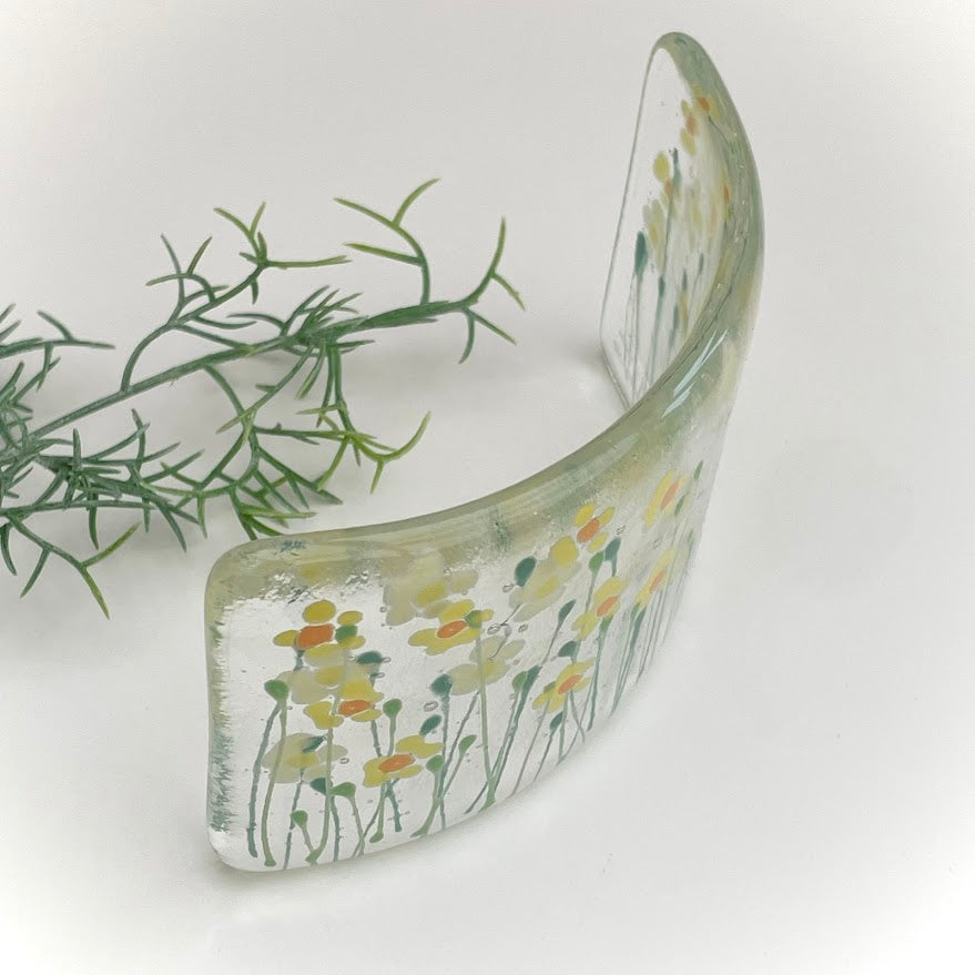 Fused glass hand painted Daffodils ~ mini curve