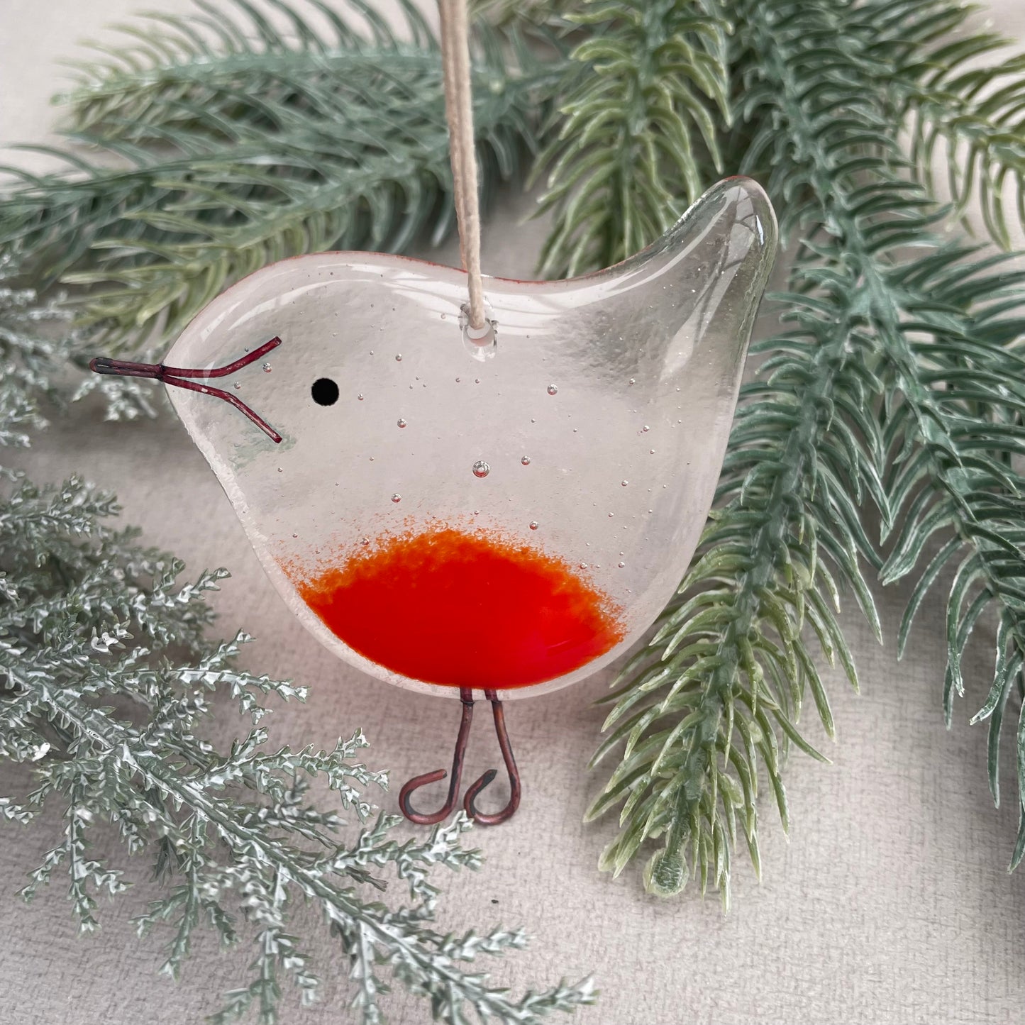 Fused glass Christmas tree decoration ~ Robin