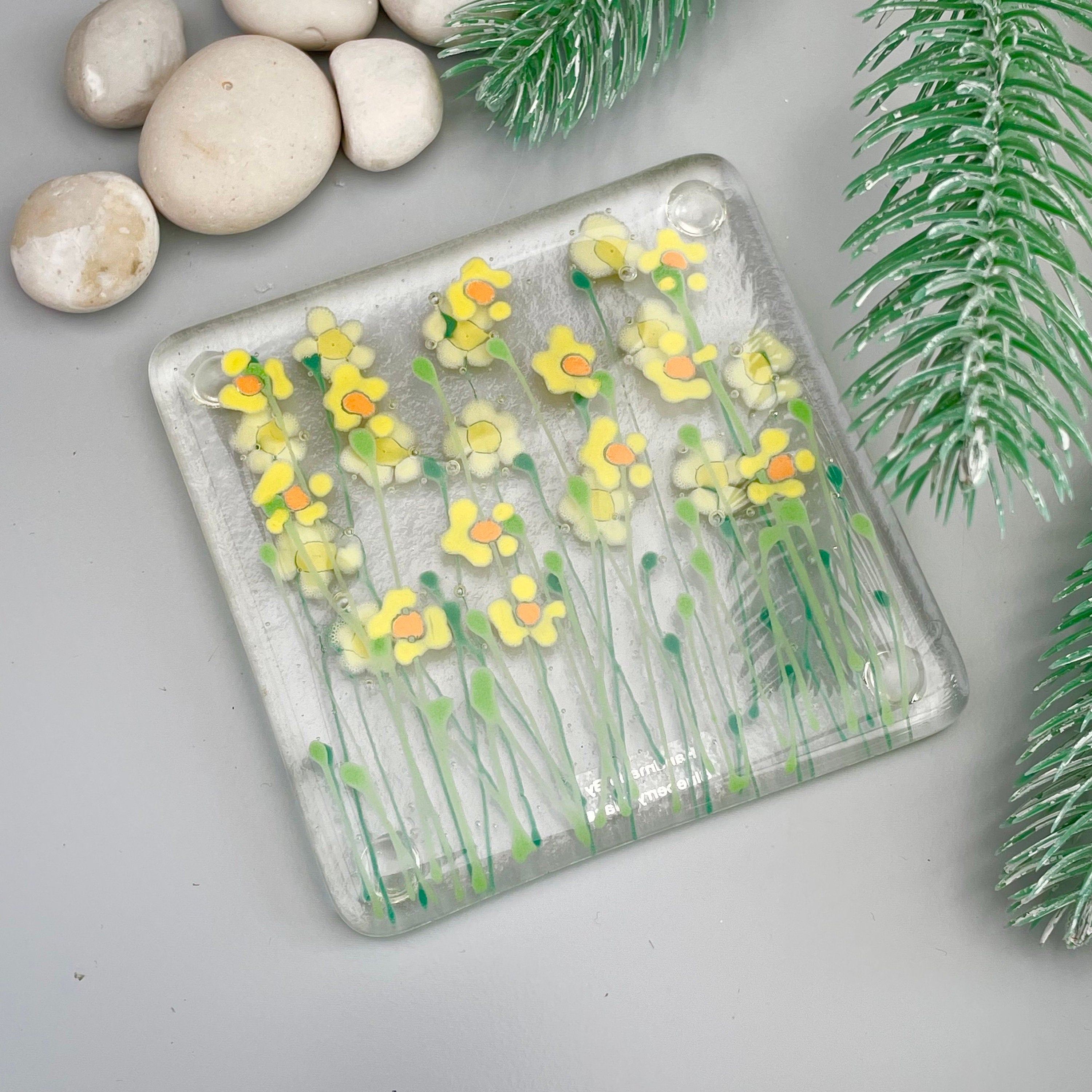 Fused Glass Coaster ~ Spring Daffodils