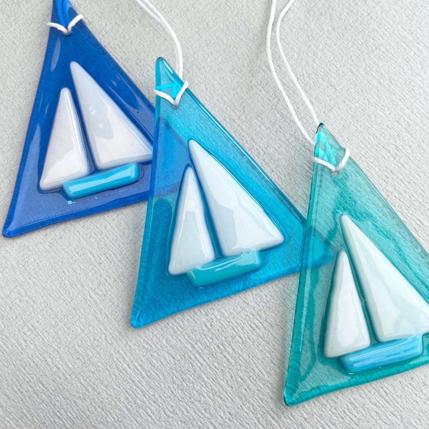 Fused glass sail boat yacht suncatcher ~ Fresh Blue