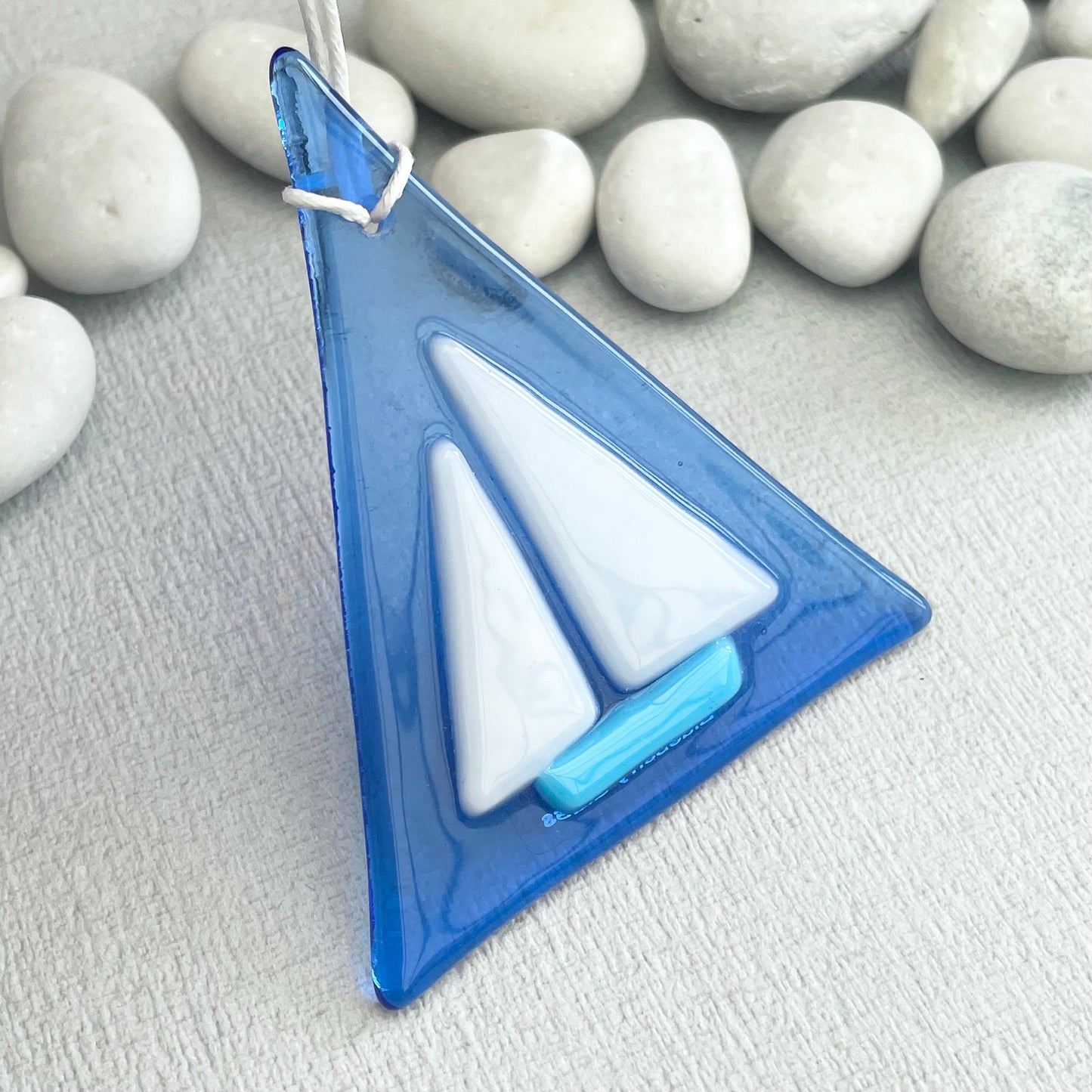 Fused glass sail boat yacht suncatcher ~ Fresh Blue