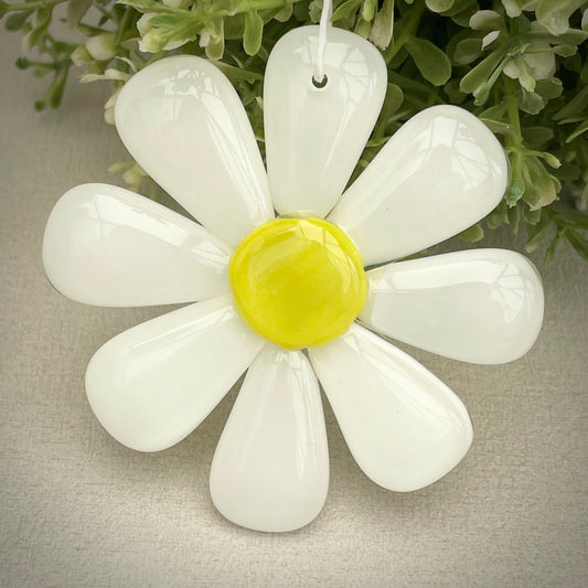 Glass White Daisy hanger decoration