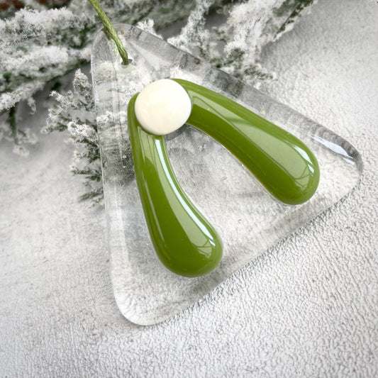 Fused glass Christmas tree decoration ~ - Mistletoe triangle