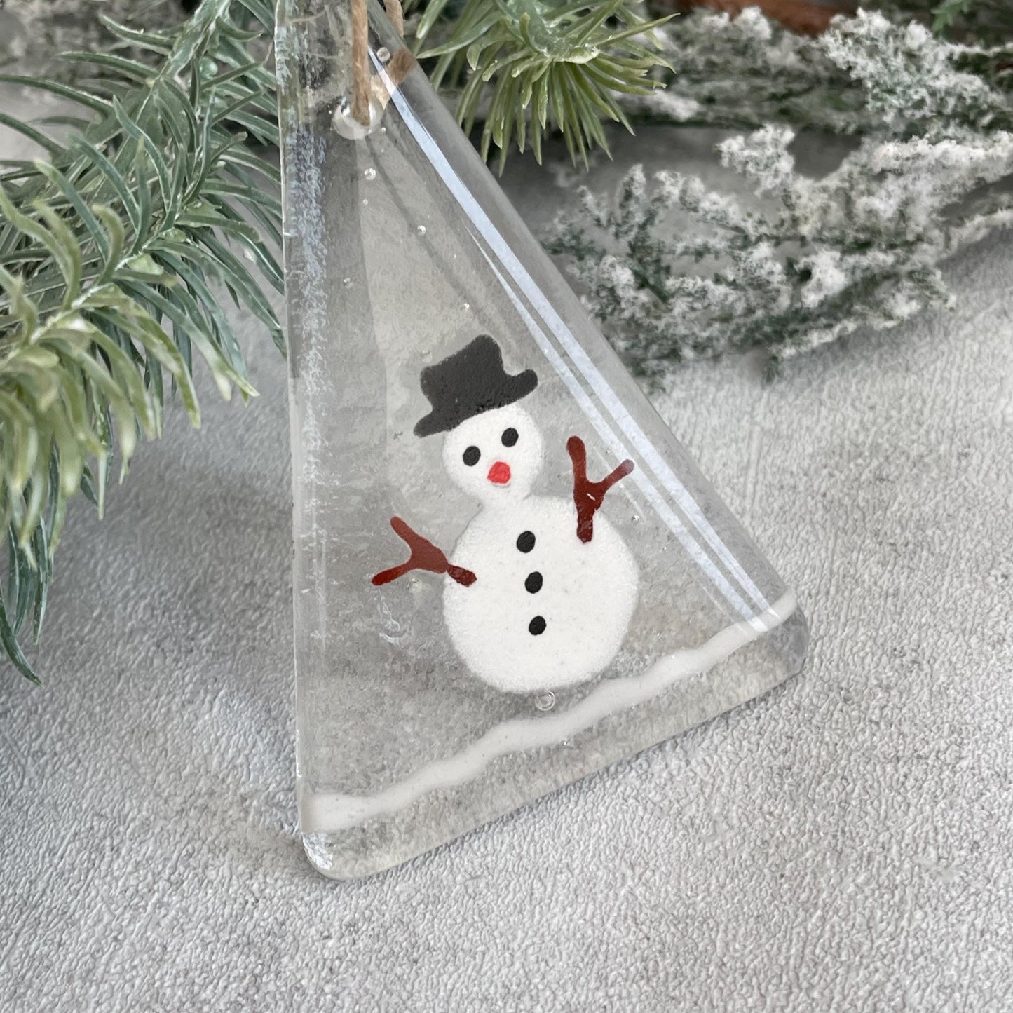 Fused glass Christmas snowman tree decoration - large