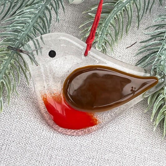 Fused Glass Robin Christmas tree decoration ~ opaque